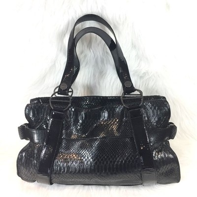 Borbonese Black Python and Patent Leather Handbag Extra Large