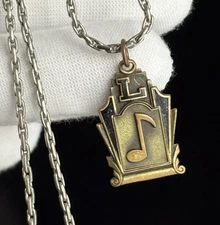 Art Deco HJCO L School Music Pendant Charm Silver Tone Chain 16” Necklace