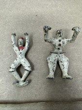 Lot Of 2  Vintage 1930s Grey Iron Acrobatic Clever Clown, 2 3/4” H, White