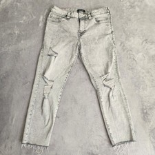 True Religion Jennie Curvy Mid Rise Super Skinny Jeans Grey Gray 30 Crop Fray