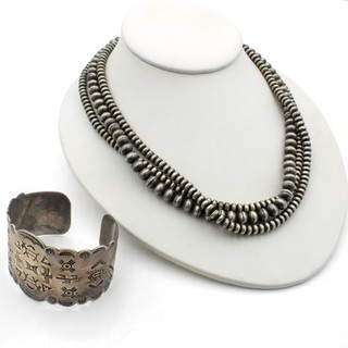 Southwest Sterling Bench Bead Necklace Cuff Bracelet Jewelry Lot of 2 #S5855 2