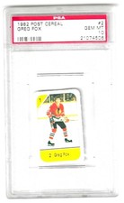 1982 Post Cereal Greg Fox # 2 Graded Card PSA 10 Blackhawks gem mint pop 2
