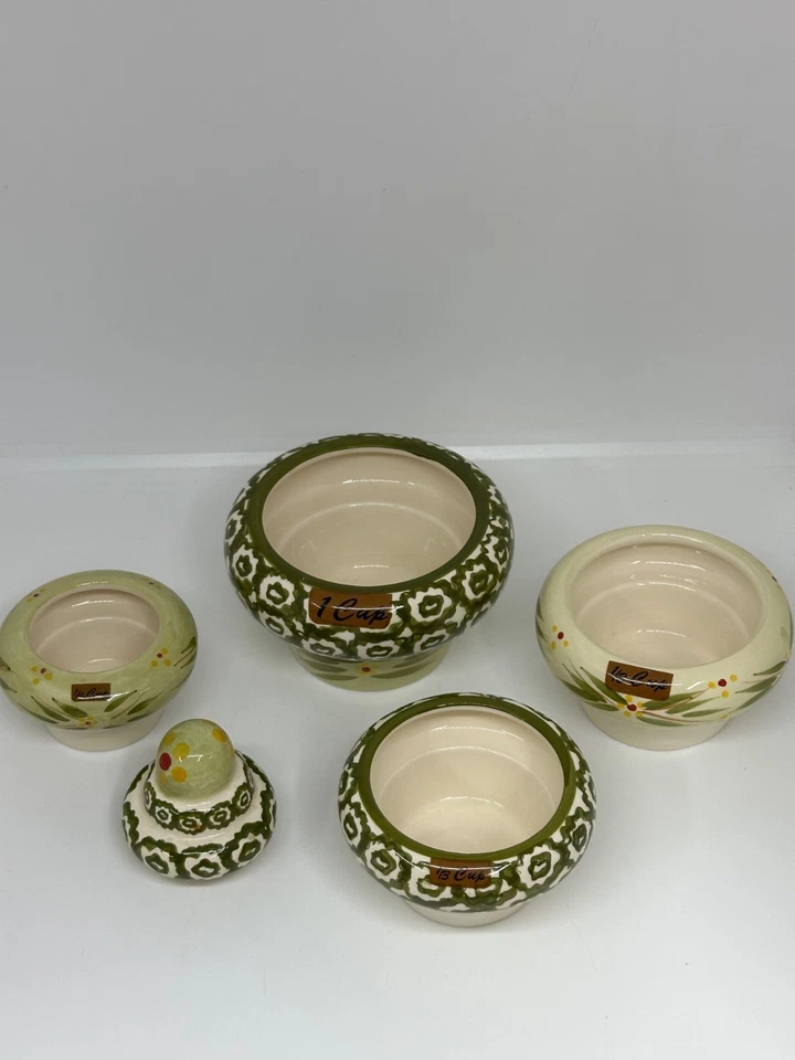 Temp-Tations By Tara Stacking Measuring Cups 5 Set Ceramic Green Floral Design - Image 4 of 4