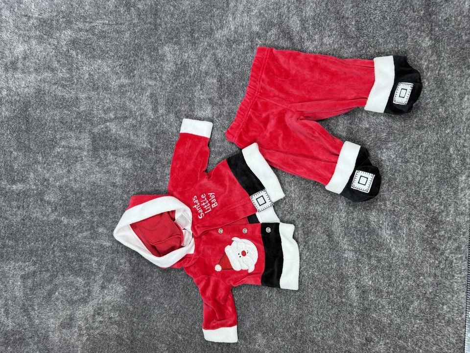 Conjunto de roupa miniwear terno de Papai Noel infantil 0-3 meses jaqueta vermelha com capuz pés calças - Imagem 2 de 3