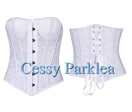 HA35Bridal White Black Floral Lace Corset Bustier Metal Bonning Lace-up Wire Cup - Picture 1 of 11