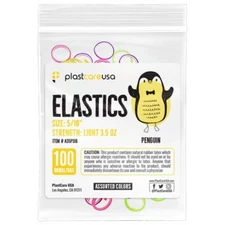 plastcareusa ELASTICS 5/16" Penguin,Light 3.5oz Elastic Bands,Asst Colors,100/Bg