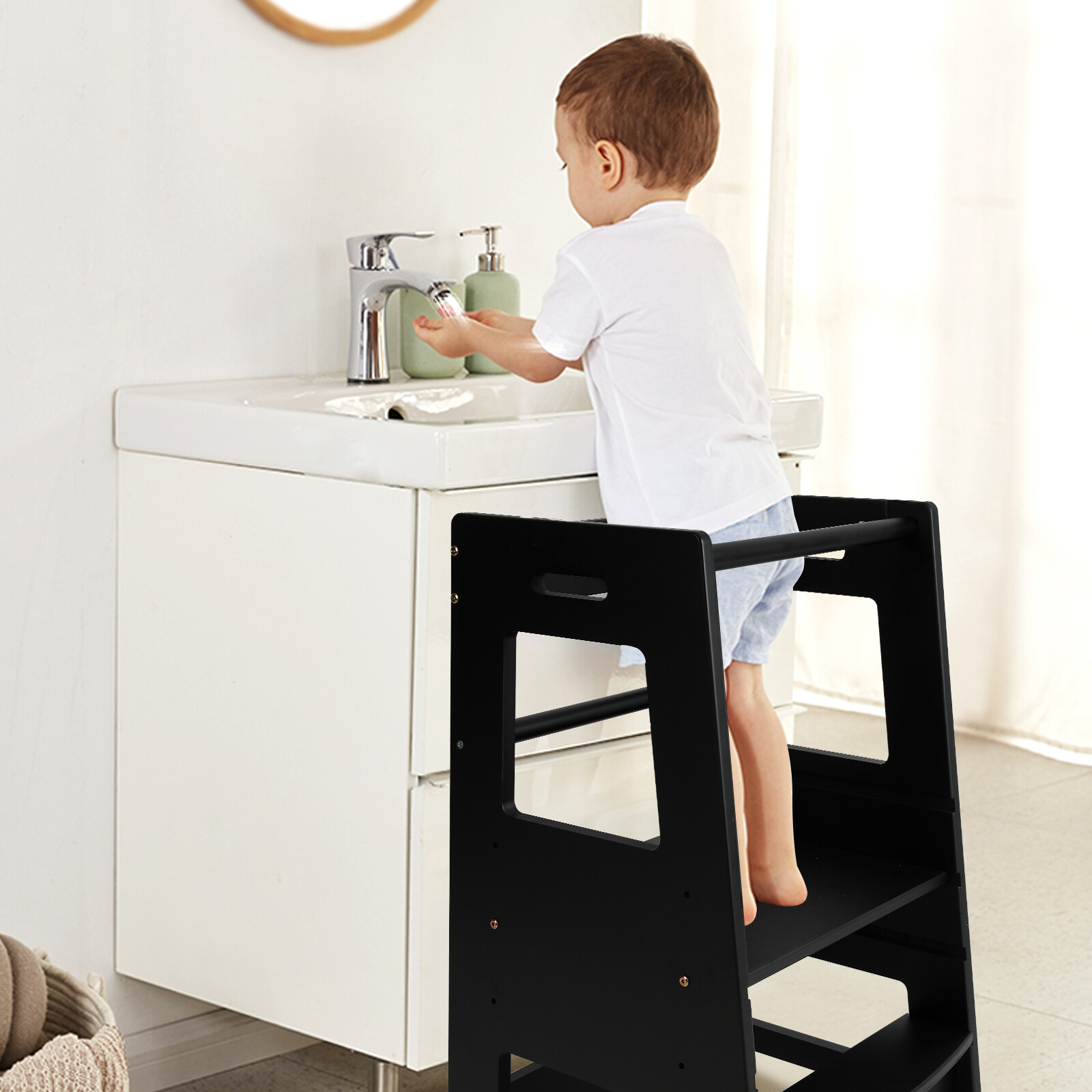 Toddler Stool Tower Kitchen Buddy Kids Step Ladder Wooden Stool Safety