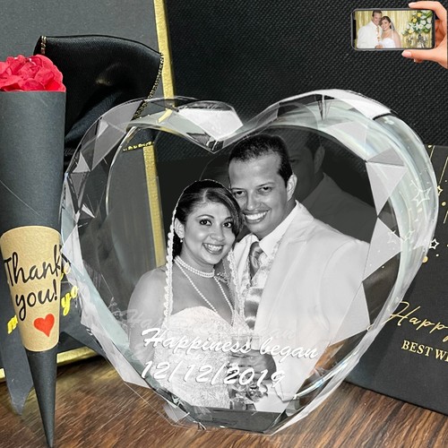Anniversary Gift Personalized 3D Crystal Photo Heart Custom Picture Wedding Day - Picture 4 of 18