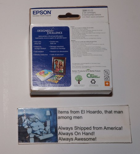 EPSON 220 OEM BLACK PRINTER INK CARTRIDGE (2) PACK *T220120-D2* Exp 05/2021 - Picture 2 of 2