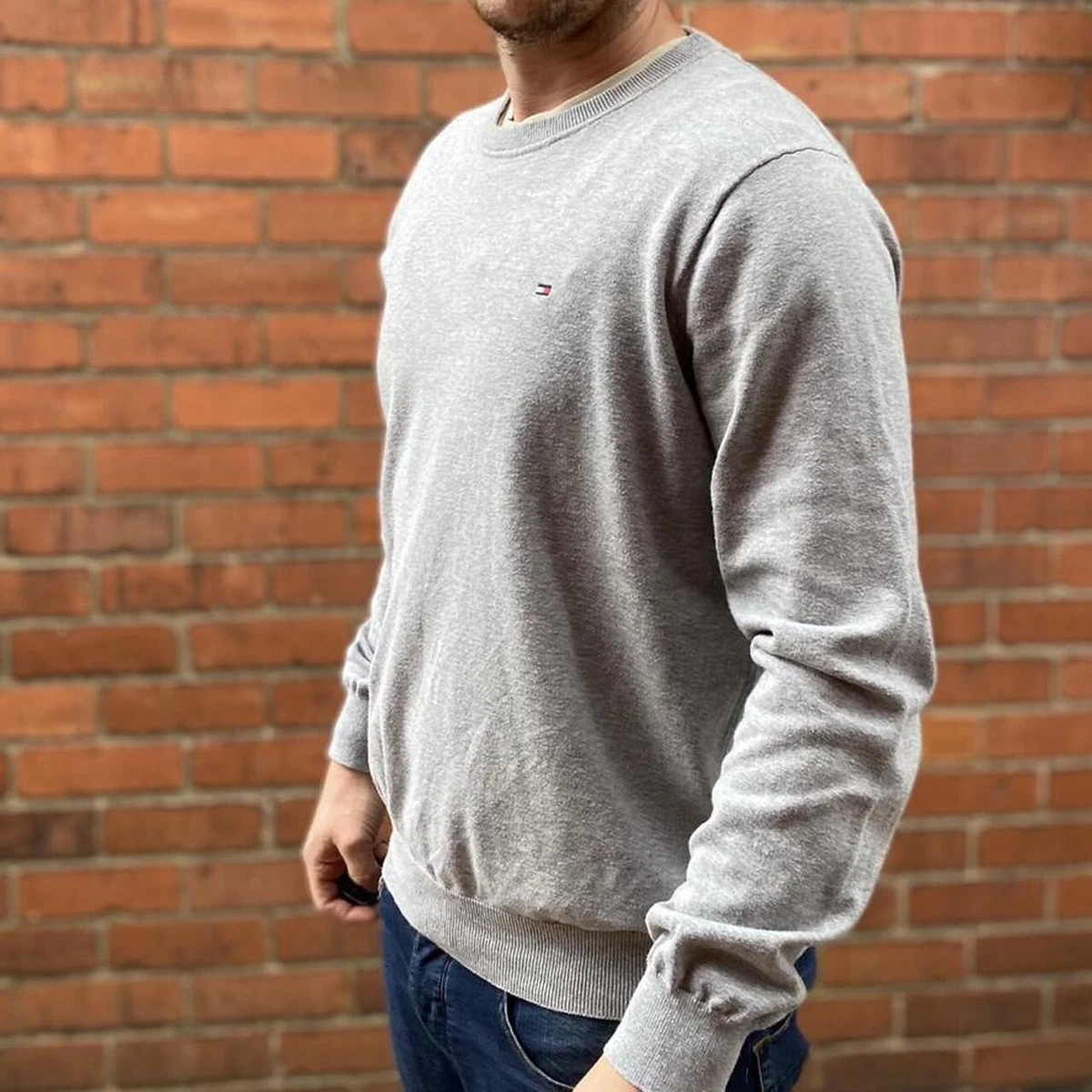 Tommy Hilfiger Grey Jumper Men s Size XL Round Neck Fleece Sweater Sweatshirt