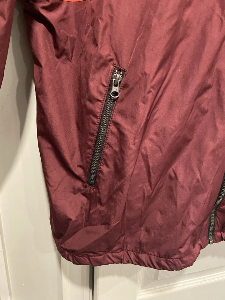 Gap бордовый неоновые полоски с капюшоном полный молнии шнурка ветровка куртка размер XL - Изображение 3 из 4