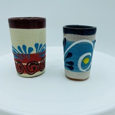 2 Vasos Tequilero Mezcalero De Barro Mexicano Mexicano Tequilero y Cazuela