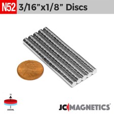 3/16in x 1/8in N52 Strong Round Disc Rare Earth Neodymium Magnet