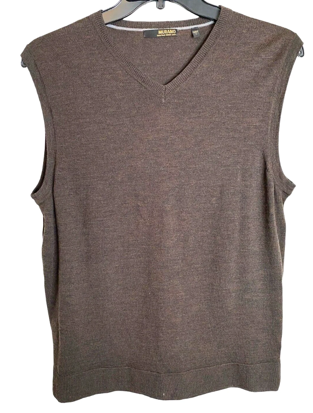 Murano 100% Merino Wool Sweater Vest Men’s Large Brown V-Neck Luxury Old Money