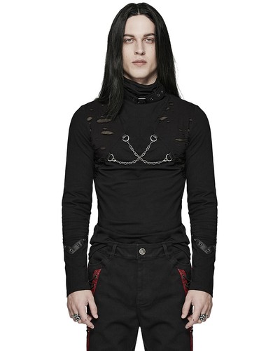 Camiseta Top Punk Rave Para Hombres Cadenas Góticas Apocalípticas Manga Larga Triturada Negra - Imagen 4 de 13