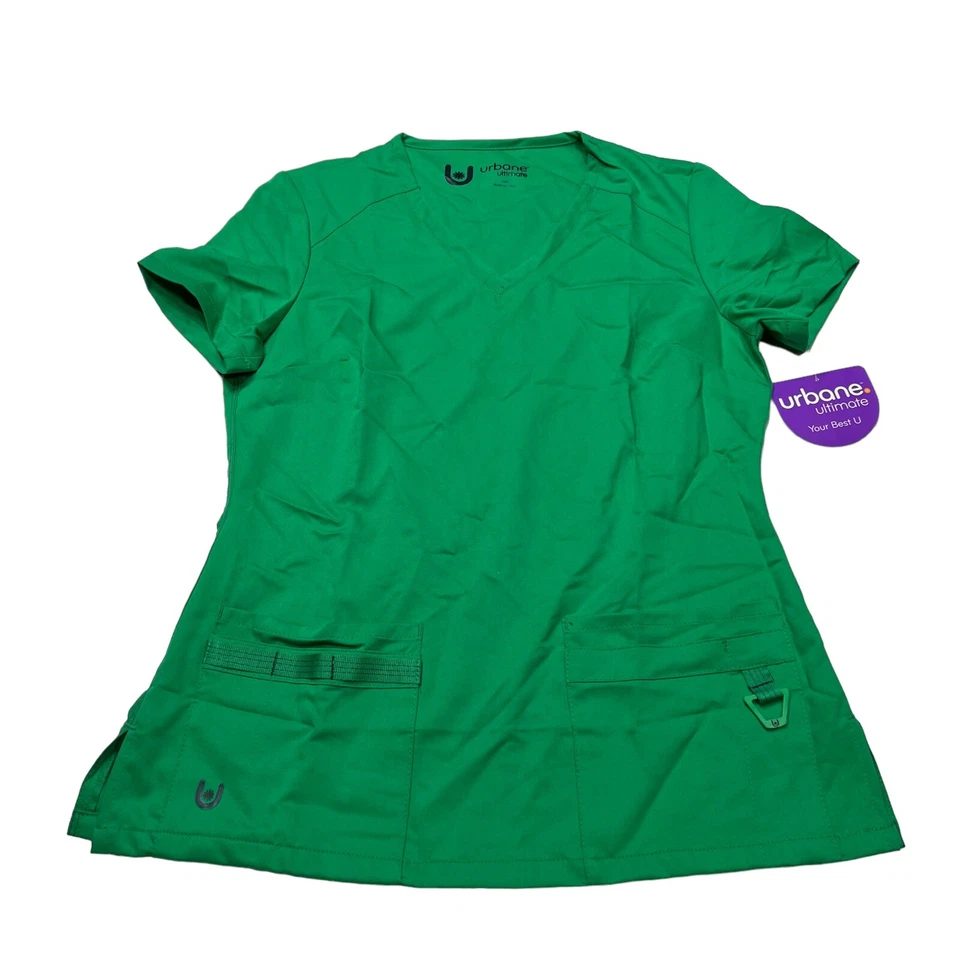 Womens Scrub Top XS Green v-neck 4 pocket utility comfortable feel quality soft - Image 3 of 4