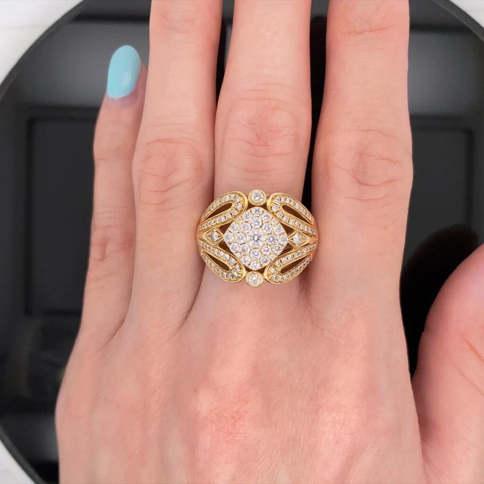 Anillo con racimo de diamantes de 1,20 quilates de oro amarillo de 14 k Effy Bouquet $5500 al por menor Foto 2 de 4