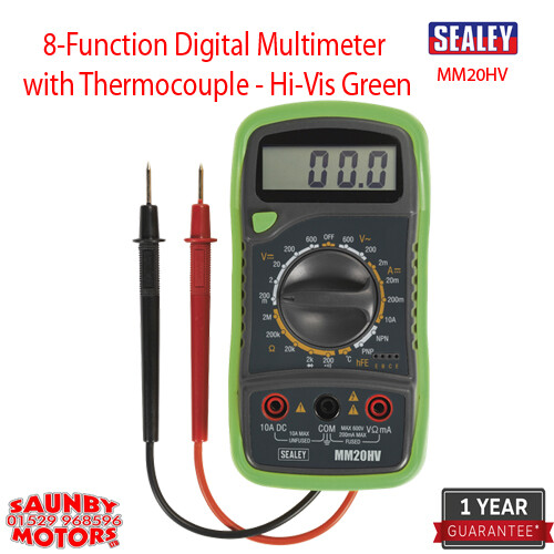 Sealey MM20HV 8-Function Digital Multimeter with Thermocouple - Hi-Vis Green