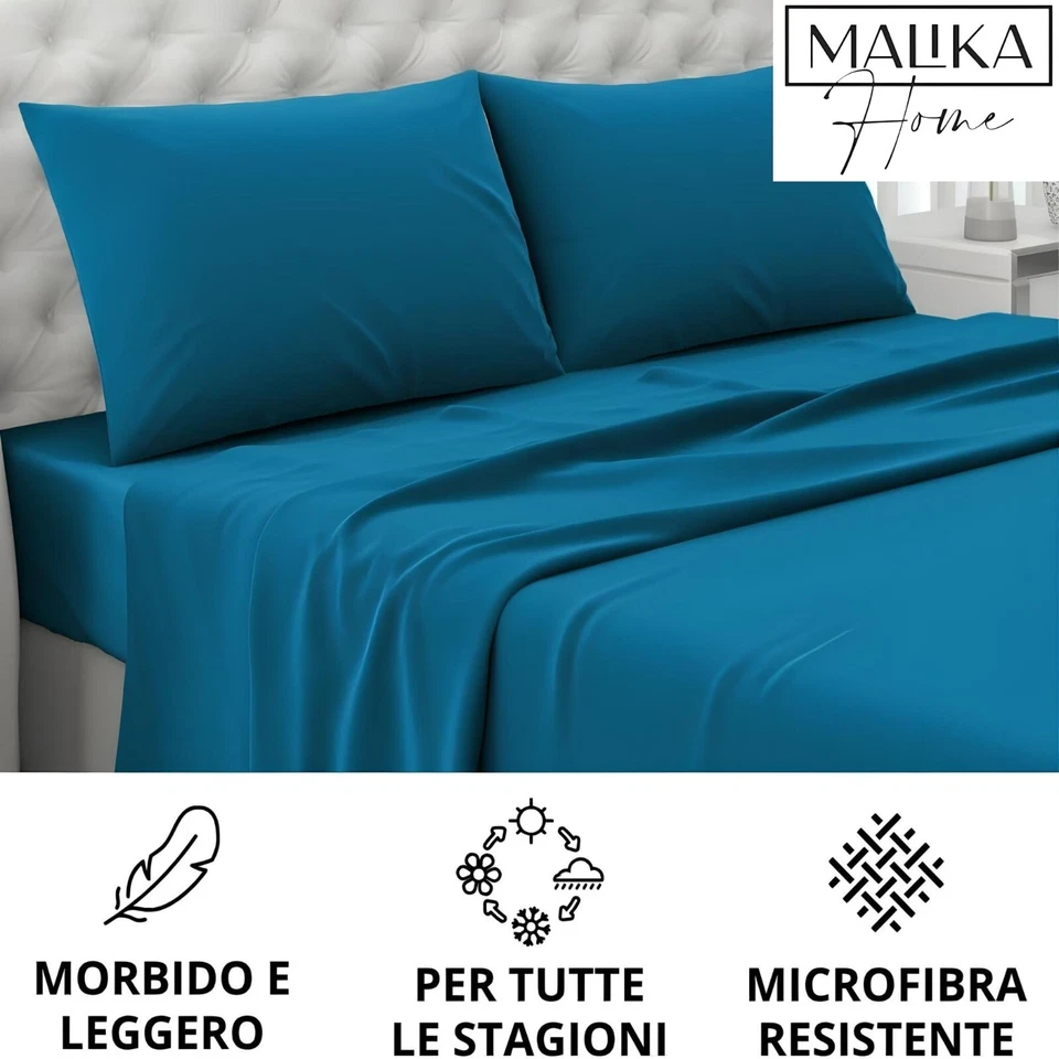 Completo Lenzuola Una Piazza Letto Singolo Malika Home in Microfibra Tinta Unita - Immagine 3 di 4