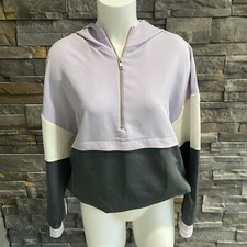 AVIA Women  s Lavender/Gray Pullover Lightweight 1/2 Zip Hooded Jacket Size M