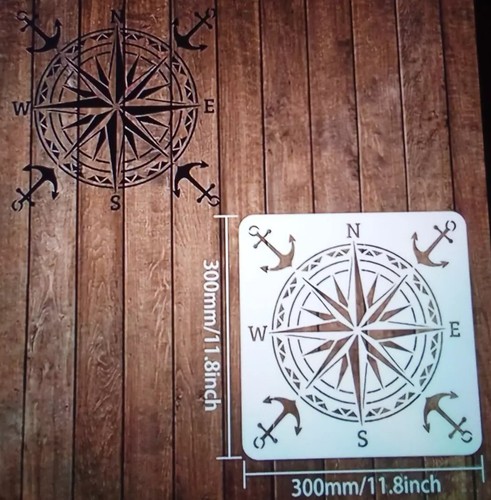 LARGE COMPASS & ANCHORS Reusable Stencil Airbrush Painting Etc New 30x30cm - Picture 2 of 3