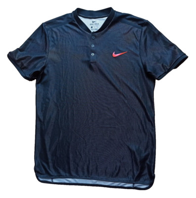 Nike Court 2017 US Open Tennis Shirt Frances Tiafoe RARE Shiny schwarz black L