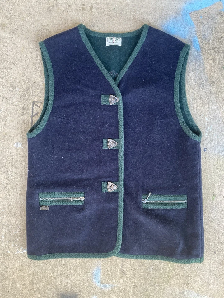 Chaleco de lana alpino bávaro vintage M&G para mujer con botones de metal bordados talla 16 Foto 2 de 4