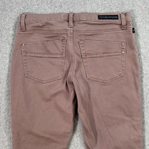 Rock & Republic Kashmere Taupe Brown Ripped Skinny Jeans Women's 12 Mid Rise - Picture 13 of 14