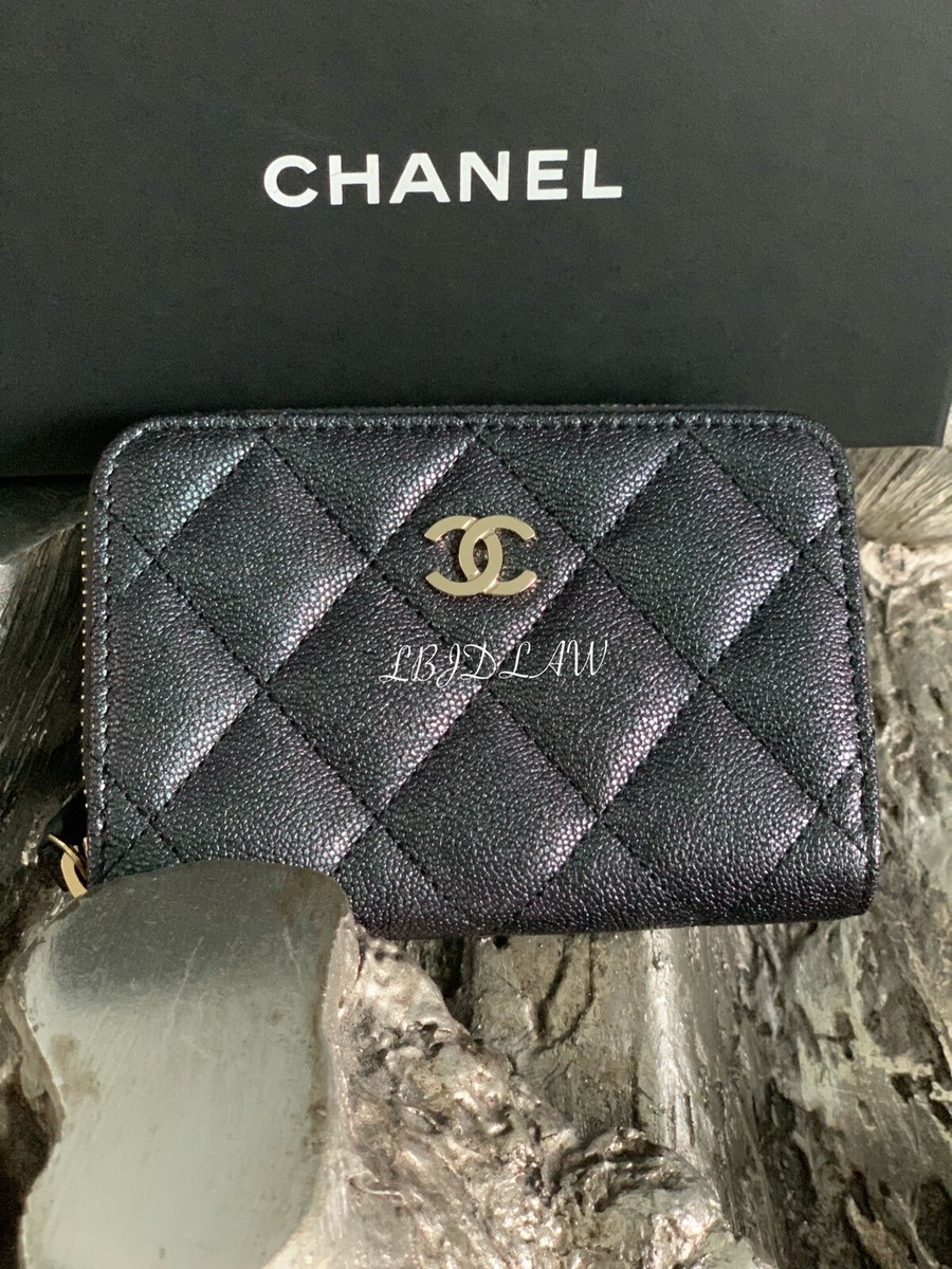 CHANEL 19S Iridescent Black Card Holder Zip Coin Purse Mermaid NWT