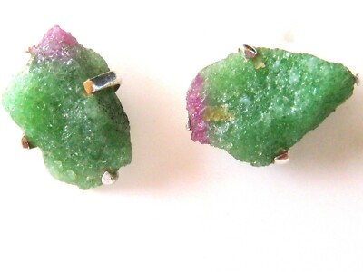 Natural Raw Ruby Zoisite & Sterling Silver Stud Earrings