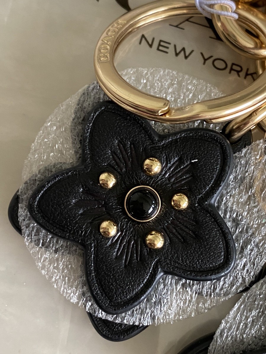 NWT COACH BLACK WILLOW EMBELLISHED FLOWER BAG CHARM KEY RING NWT COACH BLACK WILLOW EMBELLISHED FLOWER BAG CHARM KEY RING