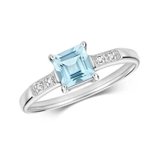 9ct White Gold Aquamarine and Diamond Gemstone Ring, Ring Sizes J to Q (916)
