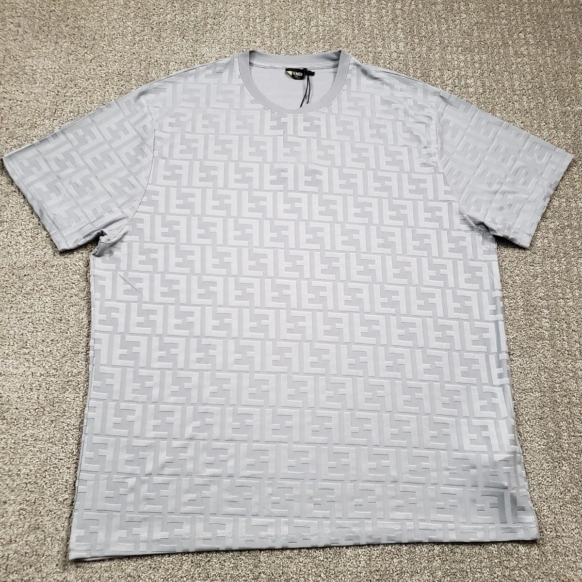FENDI Shirt Mens 5XL Gray Short Sleeve Designer Logo Authentic