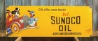 Large Vintage Sunoco Oil Porcelain Metal Sign Mickey Mouse, Donald Duck, Pluto