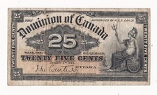 DOMINION of CANADA, 1900; 25 CENTS BANKNOTE - Circulated/ GOOD for ITS AGE