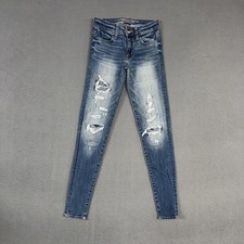 American Eagle Jeans Womens 0 Blue Jegging Stretch Distressed Denim Cotton Blend