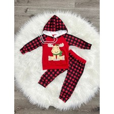 Plaid Reindeer Hooded Boutique Set Size 14/16