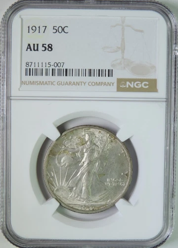 1917 Silver Walking Liberty Half Dollar NGC AU58 Almost Uncirculated