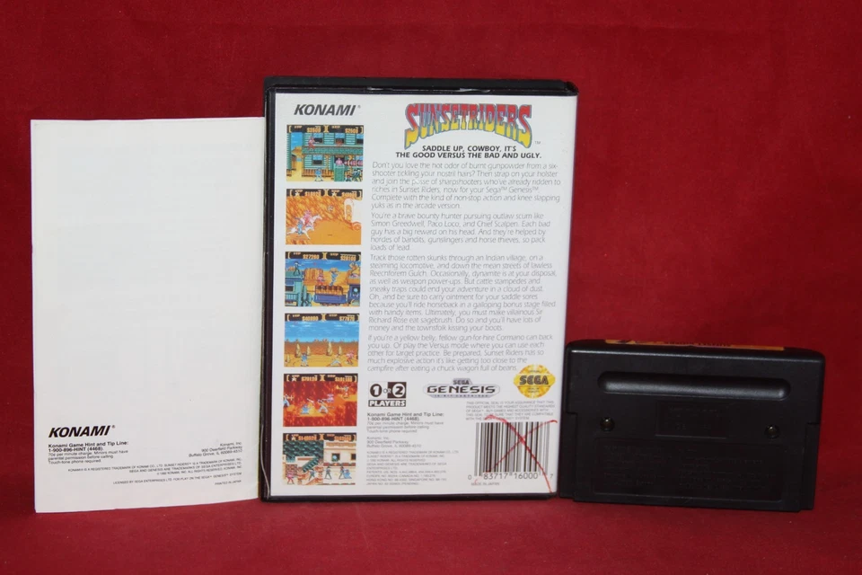 Sunset Riders (Sega Genesis, 1992) Authentic Game Cartridge, CIB Complete - Image 2 of 4