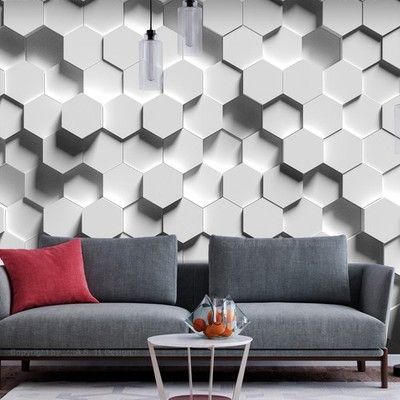 Grau Hexagon Weiß Abstrakt VLIES FOTOTAPETE 3D WOHNZIMMER TAPETE WANDBILD XXL