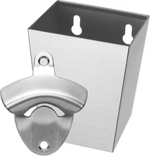 Outdoor Stainless Steel Beer Bottle Opener Wall Mounted with Cap Catcher Narrow