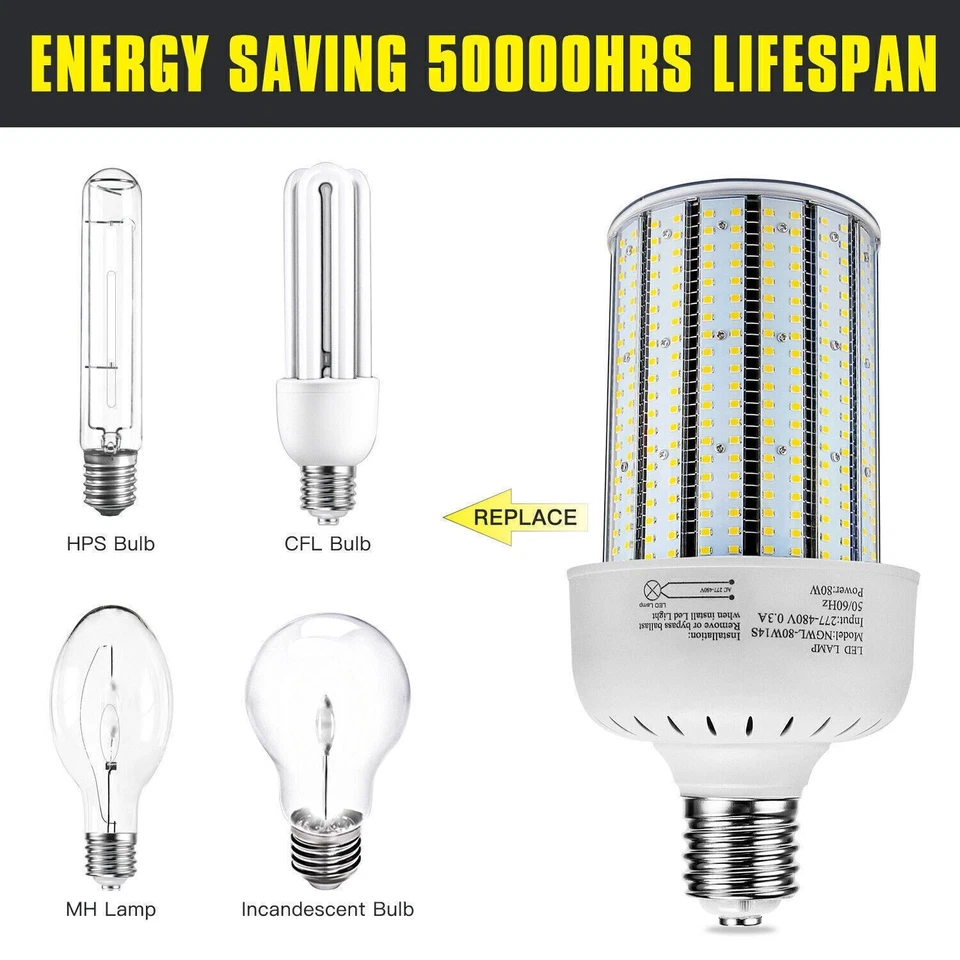 80W LED Corn Bulb 5000K Daylight Airport Shop Light AC480V (350W MH HID Equival) - Image 4 of 4