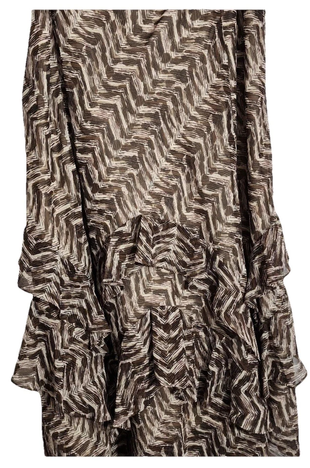 East5th Damas Falda con Volantes Talla L Marrón Tostado Estampado Animal Cintura Elástica Nueva con Etiquetas Foto 2 de 4