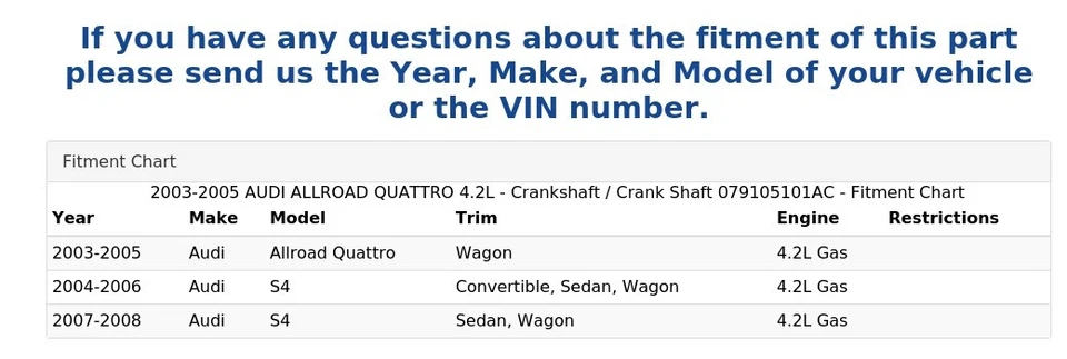 AUDI ALLROAD QUATTRO 2003-2005 4,2 L - cigüeñal/eje de manivela 079105101AC Foto 4 de 4