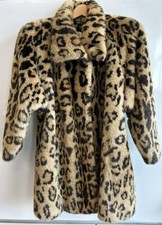 Vintage Saks Fifth Avenue Faux Fur Leopard Coat Swing Lined M/L Cheetah Mob Wife