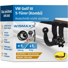 ANHÄNGERKUPPLUNG abnehmbar für VW Golf III 93-98 +7polig ESatz ABE