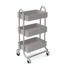 3-Tier Rolling Metal Storage Organizer - Mobile Utility Cart with Caster Wheels