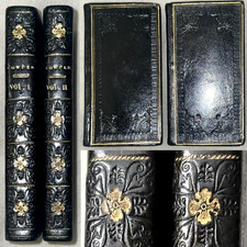 1826 MINI POEMS WILLIAM COWPER 2V SET FULL LEATHER POETRY THE TASK TALES FABLES