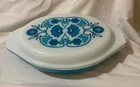 Pyrex 1.5 Quart Divided Oval Dish With Lid #35 Blue Horizon Vintage