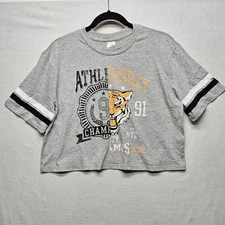 No Boundaries Shirt Womens Large Grey Crop Athletic Tiger Graphic NYC 91 Spirit